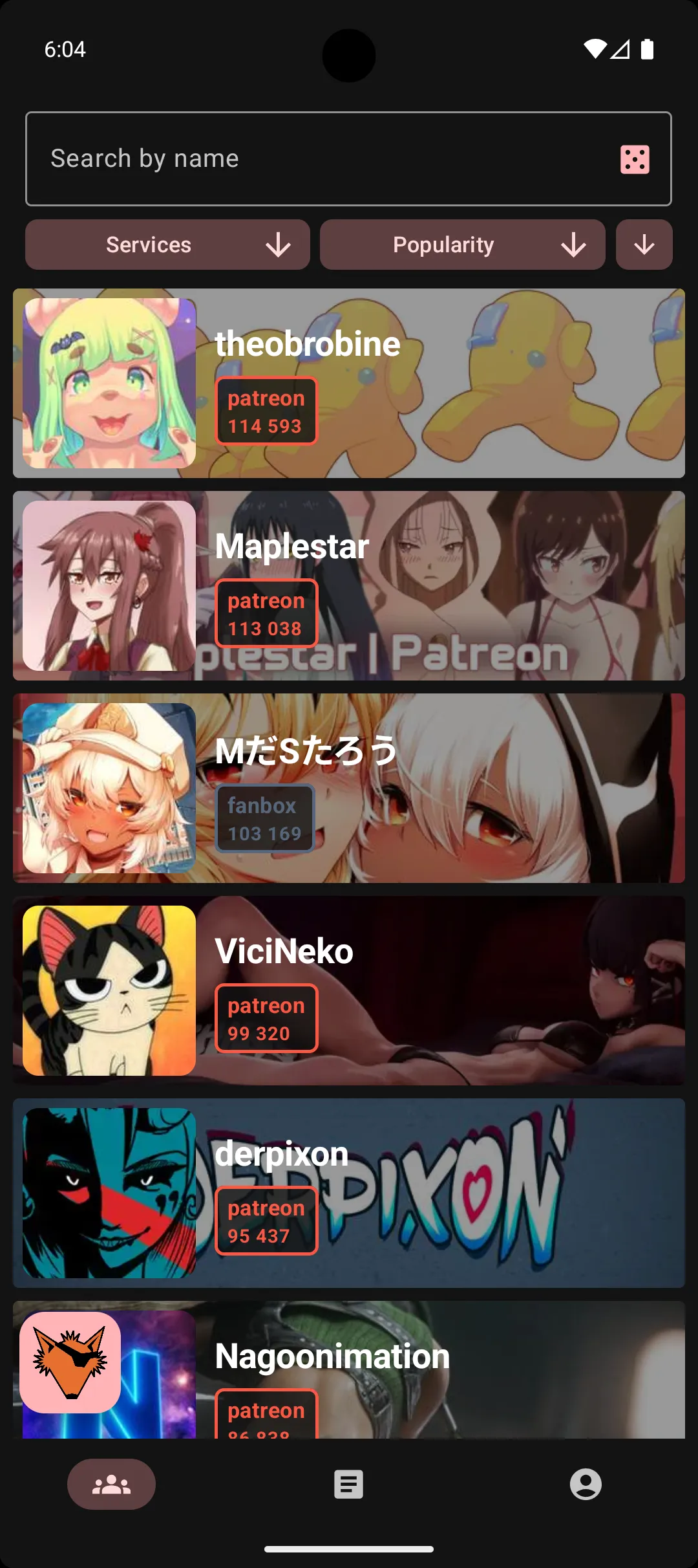 Kemonos creators list screen