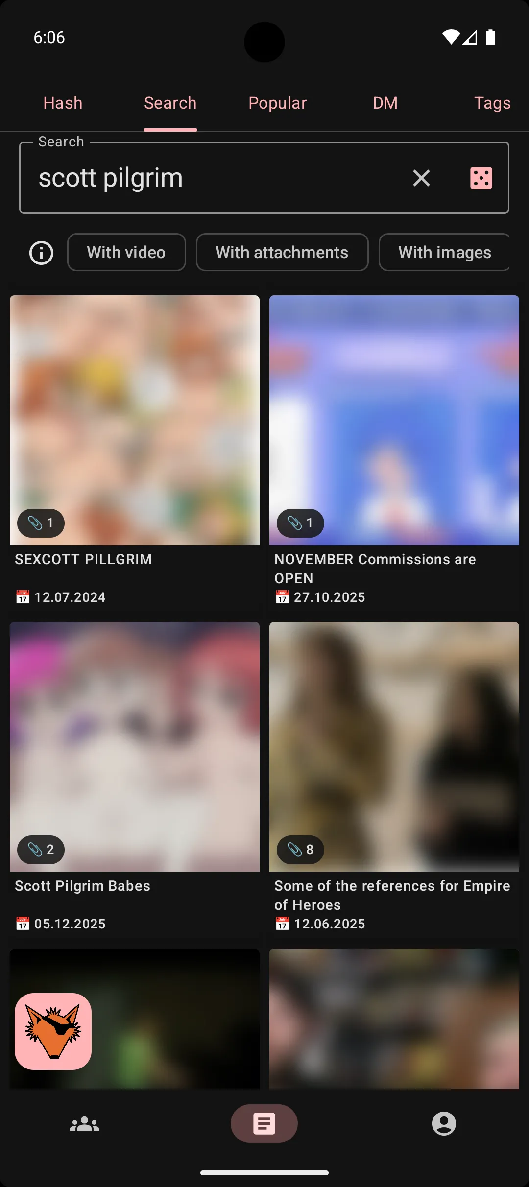 Post search screen