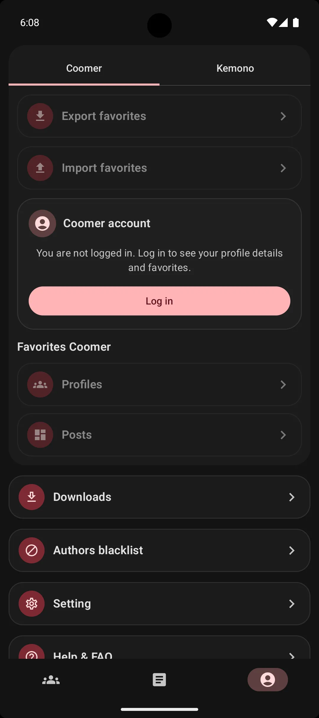 Profile screen
